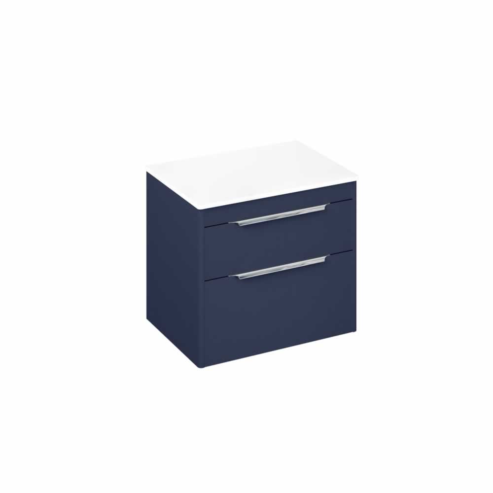 Shoreditch 65cm double drawer Matt Blue with White Worktop